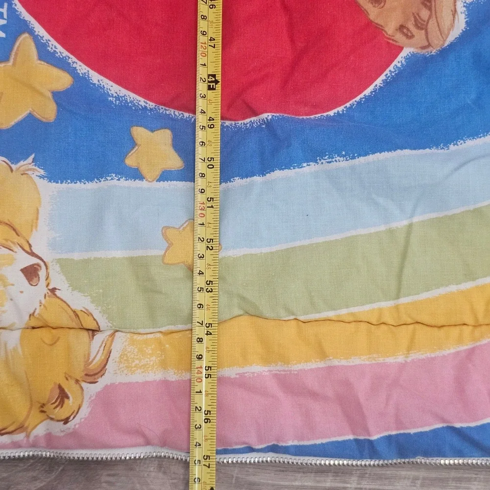 Vintage Care Bears Comforter 1980s Blue Rainbow Heart Quilt Made in USA Twin
